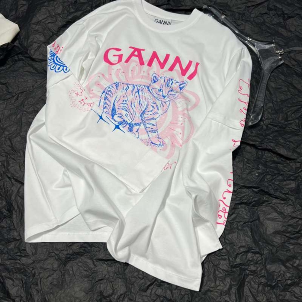 Ganni White Tee with Pink and Blue Graphic - Picture 2 of 5